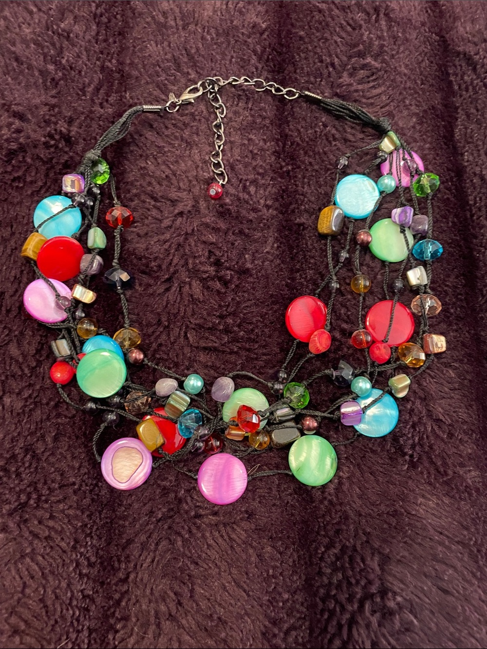 Premier Designs Multicolor Bead & Disc Necklace - Red, Pink, Green, Blue